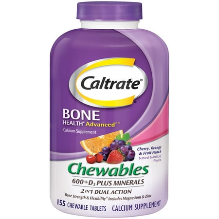 Caltrate® Bone Health Advanced 600 & D3 Plus Minerals Calcium Supplement Chewables - Cherry Orange & Fruit Punch - 155ct