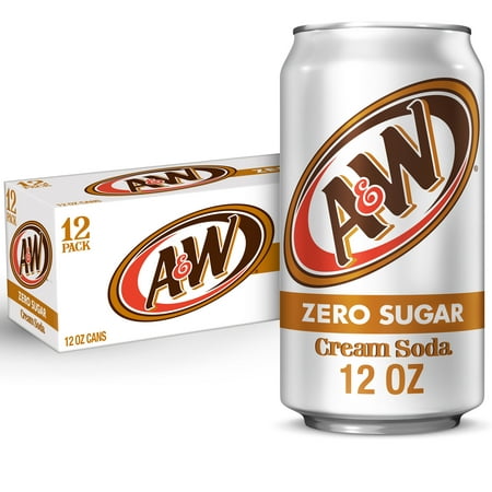 A&W Zero Sugar Cream Soda Pop, 12 fl oz, 12 Pack Cans