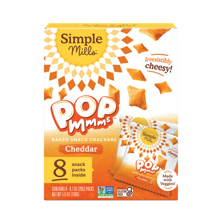 Simple Mills Pop Mmms Cheddar Veggie Flour Baked Snack Crackers Snack Pack, .7 oz, 8 pack