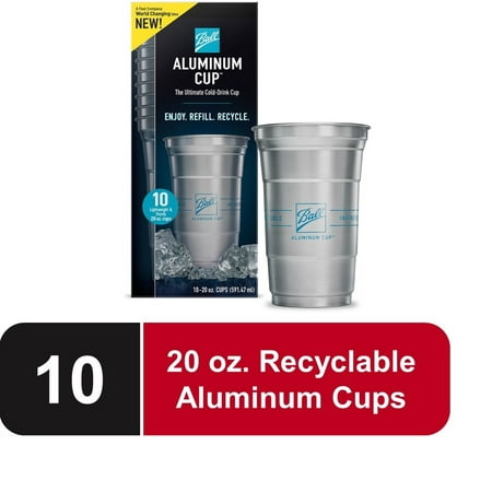 Ball Aluminum Cup, Disposable Recyclable Cold-Drink Cups, 20 oz. Cups, Silver, 10 Count