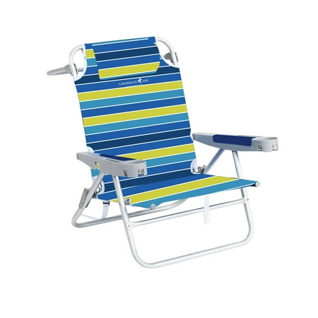 Caribbean Joe Oversize 5-position Backpack Beach Chair with Deluxe Armrests, Cup Holders, Backpack Shoulder Straps and Headrest