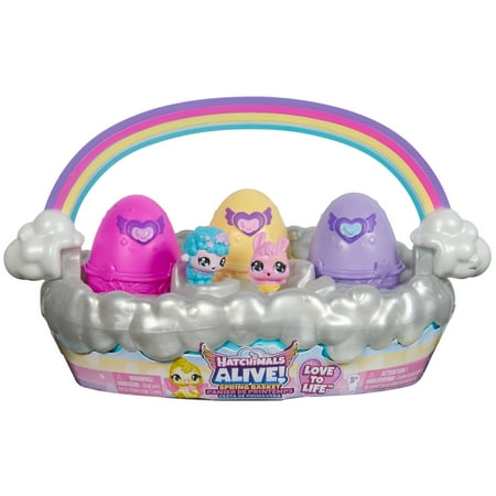 Hatchimals Alive 5” Wide Spring Basket with 6 Pet Figures, 3 Self-Hatching Eggs