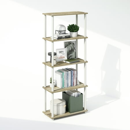 Furinno Turn-N-Tube 5-Tier Multipurpose Compact Display Rack, Shelving Unit, Bookcase, Sonoma Oak/White