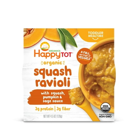 Happy Tot Organics, Toddler Mealtime Bowl, Organic Squash Ravioli with Pumking Squash & Sage Sauce, 4.5 oz