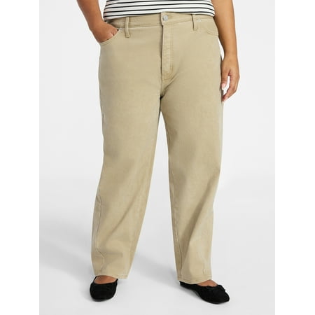 Terra & Sky Women's Plus Size High Rise Barrel Jeans, 28" Inseam, Sizes 16W-24W
