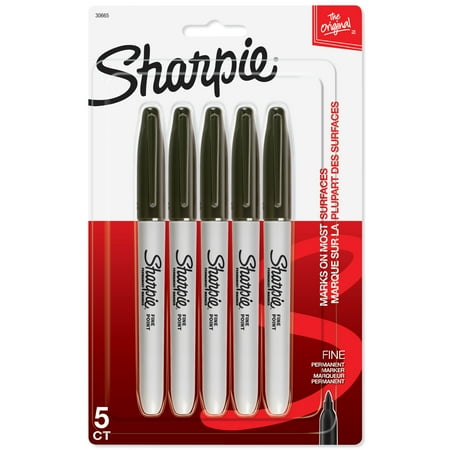 Sharpie Permanent Markers, Fine Point, Black, 5 Count
