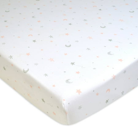 American Baby Co. Cotton Jersey Knit Fitted Mini Crib Sheet, Pink Stars/Moon
