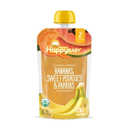 Happy Baby Organics Clearly Crafted, Stage 2 Bananas Sweet Potatoes & Papaya Organic Baby Food, 4oz Pouch
