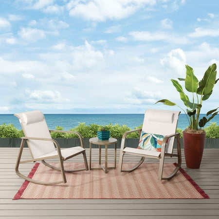 Mainstays Dashwood 3-Piece Steel Outdoor Rocker Chat Set, Cream