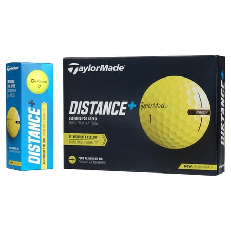 Taylormade 2021 Distance Plus Golf Balls, Yellow, 12 Pack