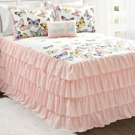 3pc Full Flutter Butterfly Bedspread Kids' Quilt Set Pink - Lush Décor