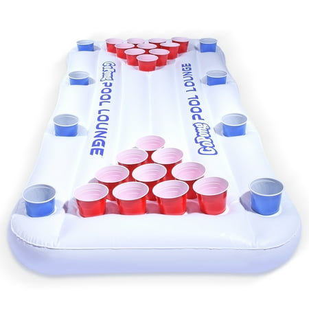 GoPong Pool Lounge 6' Inflatable Beer Pong Pool Float Table Game, White