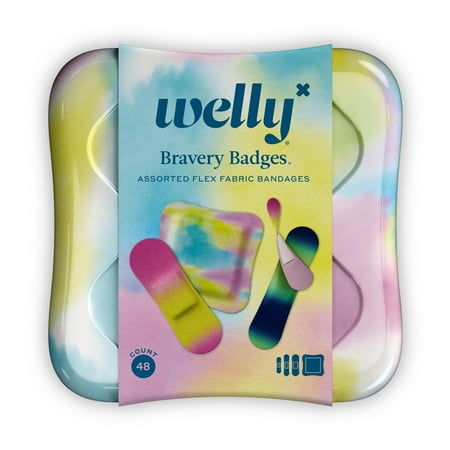 Welly Flex Fabric Adhesive Bandages, Assorted Colorwash Patterns, 48 Count