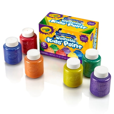 Crayola Glitter Washable Kids Paint, 6 Ct, 2 Oz Bottles, Cute School Supplies, Classroom Must Haves, Craft Supplies, Gift for Kids, Ages 3+