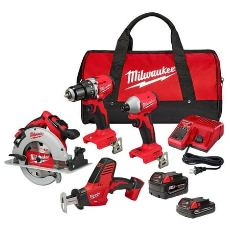 Milwaukee 3693-24CX M18 18V 4 Cordless Tool Combo Kit with Battery