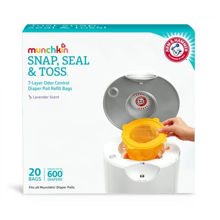 Munchkin® Arm & Hammer™ Snap, Seal & Toss Diaper Pail Bag Refills, Hold Up To 600 Newborn Diapers, 20 Pack