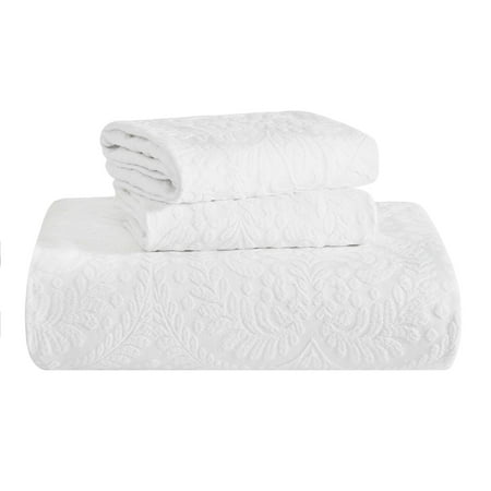 Superior 3 Piece Aspen Cotton Blend White Bedspread Set, Queen