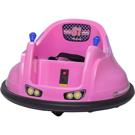 Flybar 6V Bumper Car for Toddlers Pink, Electric Ride on Toy for Kids Ages 1.5-4 with LED Lights & Safety Belt, 360 Degree Spin, Max Weight of 66 lbs
