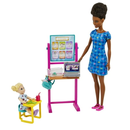 Barbie Careers Teacher Playset with Brunette Fashion Doll, 1 Small Doll, Furniture & Accessories