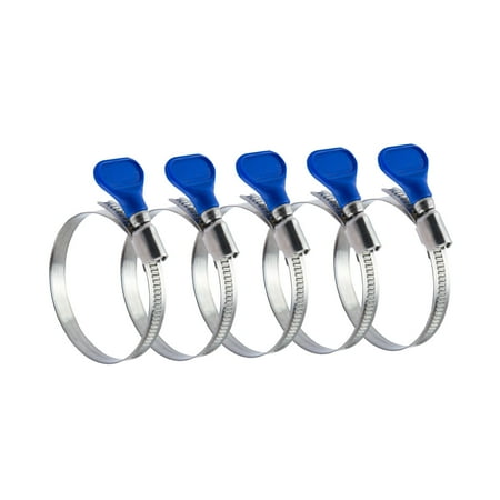 POWERTEC 5PK 2-1/2 Inch Key Hose Clamp, Thumb Screw Key Adjustable Stainless Steel Hose Clamps for Dust Collection, Dust Collector and Dryer Vent Hose, Pipe Clamp, RV Clamp, Worm Gear Clamp (70127)