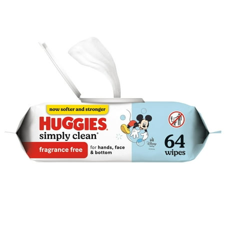Huggies Simply Clean Unscented Baby Wipes, 1 Pack, 64 Total Ct (Select for More)