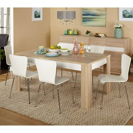 7pc Mandy Dining Set Natural/White - Buylateral: Modern Rectangle Table, 6 Wood Chairs, Adult Assembly Required
