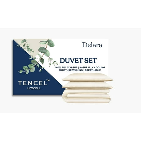 Delara 100% Eucalyptus Lyocell Tencel King Duvet Cover Set 3-Piece with 2 King Sham – Cooling, Silky Soft, Breathable, Moisture-Wicking, Fog