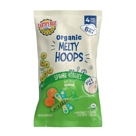 Earth's Best Organic Bite-Size Melty Hoops Spring Veggies Puffed Baby Snack, 0.32 oz Bags (4 Pack)