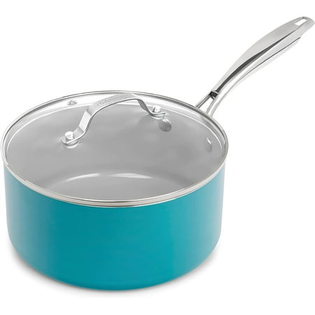Gotham Steel 3 Quart Nonstick Stock Pot with Tempered Glass Lid, Aqua Blue