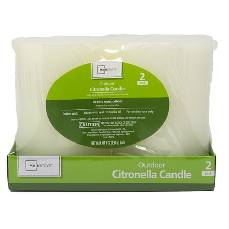 Mainstays 8-Ounce Outside Pillar Citronella Candles, Off-White (2-Pack)