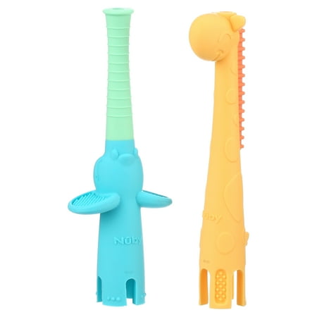 Nuby Sensory Silicone Tube Teethers for Babies, Elephant and Giraffe, 2 Pack