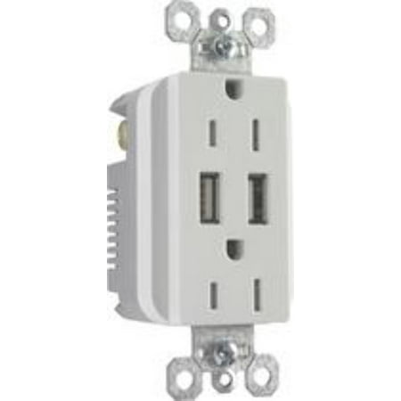 Radiant 15 Amp 125-Volt Duplex Outlet with 3.1 Amp USB, White