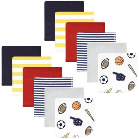 Hudson Baby Infant Boy Flannel Cotton Washcloths, Sports Fan 12 Pack, One Size
