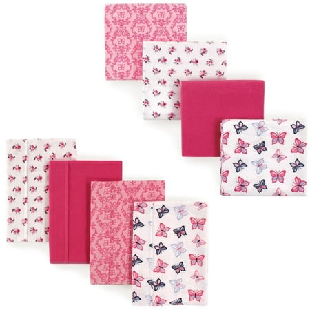 Hudson Baby Infant Girl Cotton Flannel Burp Cloths and Receiving Blankets, 8-Piece, Butterflies, One Size