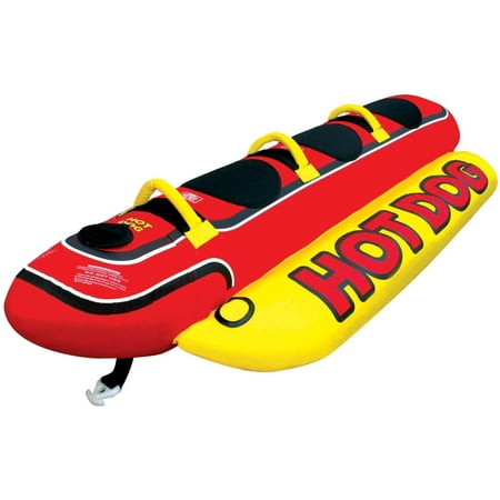 Airhead Hot Dog Boat Tube 3-Person Inflatable Water Weenie, Towable Tube for Boating, Multi-Color