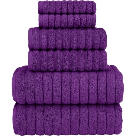 Elegant Comfort 100% Turkish Cotton Corduroy Ribbed Luxury Bath Towels 6-Piece Set, Premium Feel - Quick Dry, Highly Absorbent, Contains 2 Bath Towels, 2 Hand Towels, and 2 Washcloths, Purple