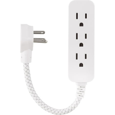 Philips 6in 3-Outlet Extension Cord with Surge Protection, Braided Cord, 15A, Gray and White, SPP8272WC/37