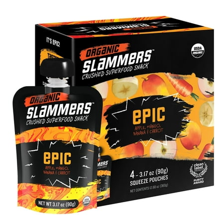 Slammers Organic Snack Fruit Pouches, Epic Orange, 3.17 oz, 4 Pack