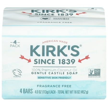 Kirk's Fragrance Free Gentile Castile Soap 4 ct pack