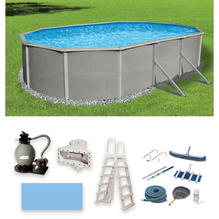 Belize 18-ft x 33-ft Oval 52-in Deep 6-in Top Rail Metal Wall Swimming Pool Package