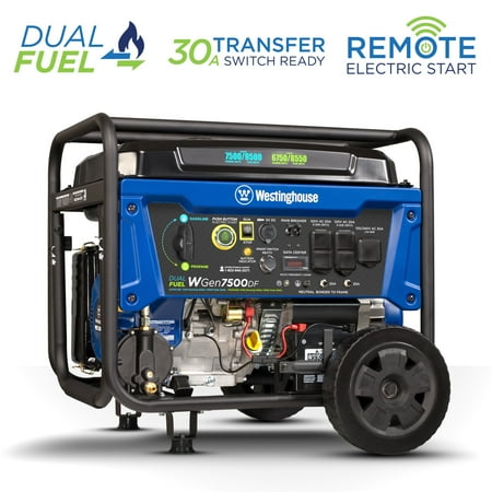 Westinghouse 9500 Peak Watt Home Backup Dual Fuel Portable Generator, Transfer Switch Ready, Gas/Propane