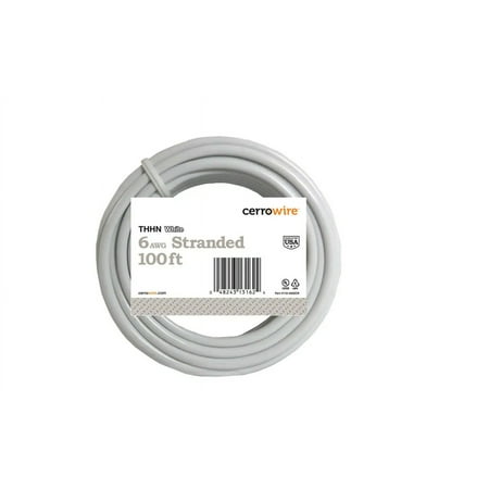 Cerrowire 100 ft. 6 Gauge White Stranded Copper THHN Wire