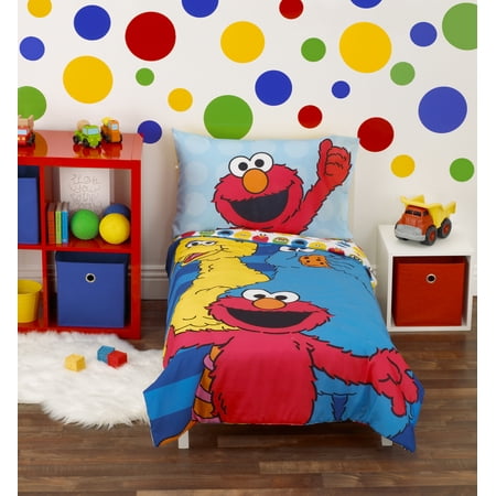 Sesame Street Sesame Street Best Friends Blue and Red 4 Piece Toddler Bedding Set