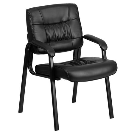 Flash Furniture Haeger Adult LeatherSoft Tufted Executive Reception Chair with Padded Armrests, Black