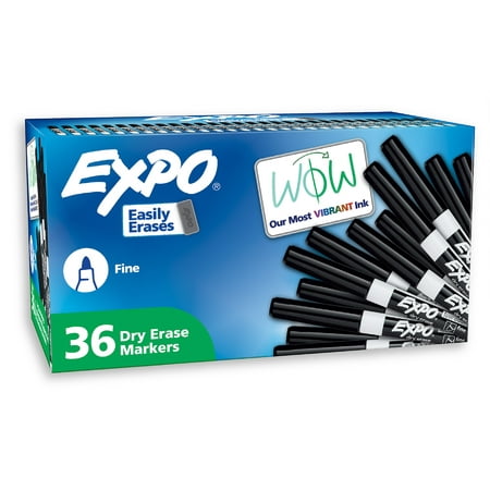 EXPO Dry Erase Markers, Black, Fine Tip, 36 Count