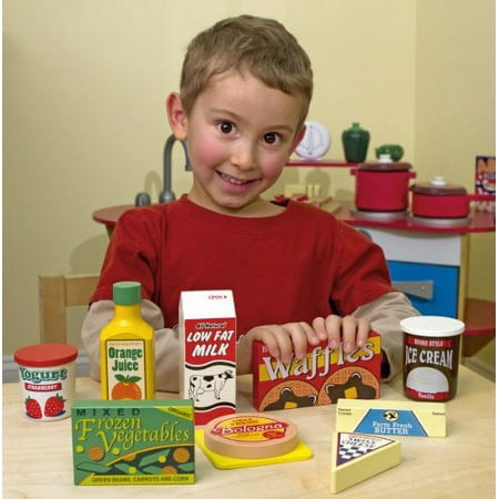 Melissa & Doug Fridge Food Wooden Play Food Set (9 pcs) - Pretend Play Kitchen Accessories, Play Food Sets For Kids Kitchen, Wooden Play Grocery Sets For Kids Ages 3+