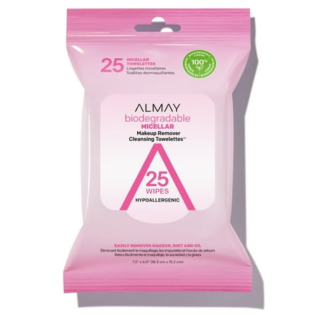 Almay Biodegradable Micellar Makeup Remover Cleansing Towelettes, 25 Count