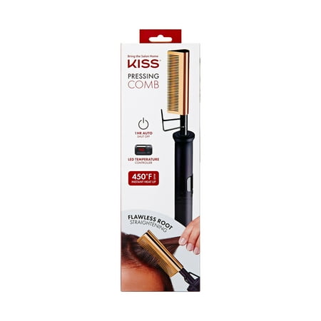 KISS LED Display Polished Gold Ceramic Pressing Comb, Adult, All Hair Types, Hot Air Brush