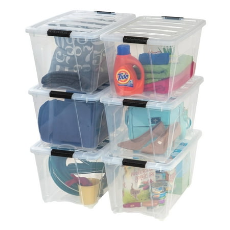 IRIS USA 53 Qt. Plastic Storage Bins with Lids, Clear, Latching, Stackable Box, Totes 6Pk