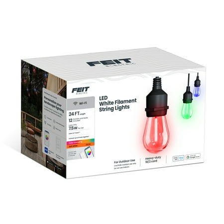 Feit Electric Outdoor 24ft Smart Color Chasing and White Filament String Light
